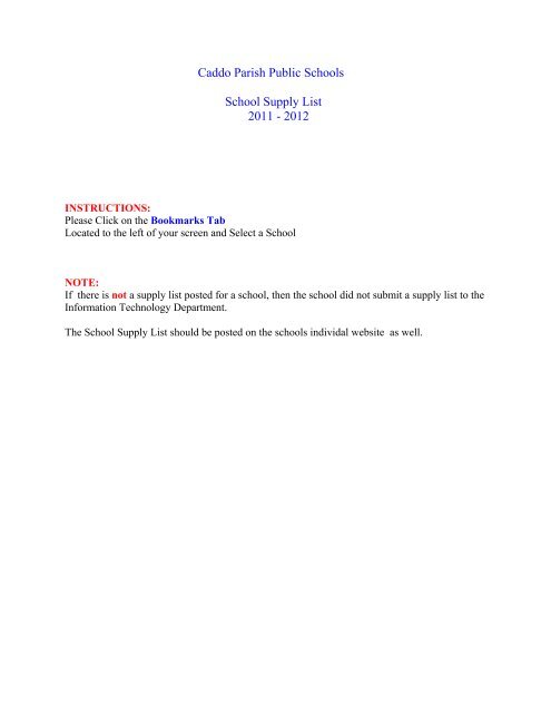 Supply List - Caddo Parish School Board